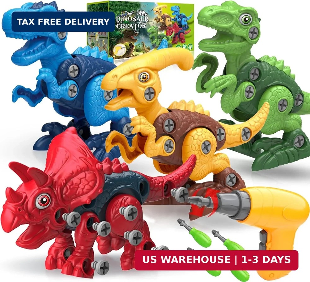 Dinosaur Toys for 3, 4, 5, 6, 7 Year Old Boys, Take Apart Toys with Electric Dri