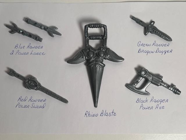 Power Rangers mini weapons Rhino blaster knife, power axe, sword, lance & dagger