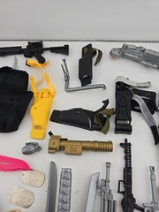 GI Joe Weapons Lot of 34 Pieces Guns Rocket Launchers Knives Holsters Backpack