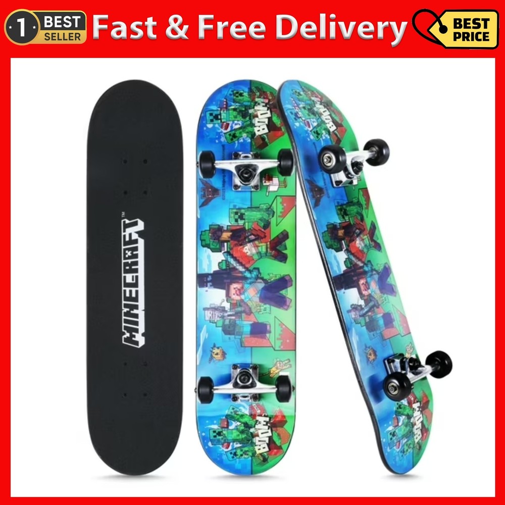 Minecraft 31″ Lenticular Complete Skateboard, Battle Scene, Kids Ages 6+, Green