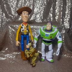 Disney Pixar Toy Story Bundle Woody Buzz Bullseye Books Lunch Bag & Toy Figures