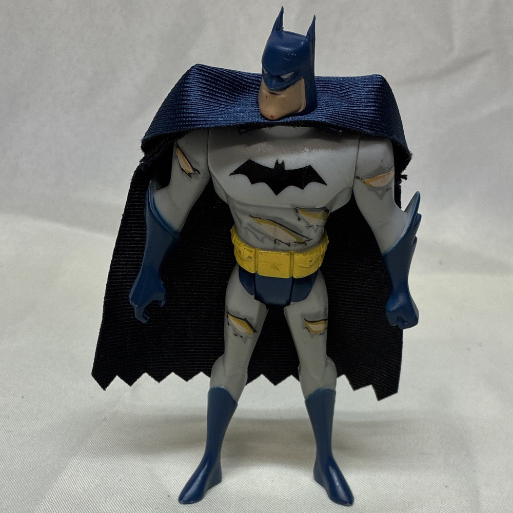 Batman Action Figure Gray Blue Yellow Black Plastic w/ Fabric Cape 5 in
