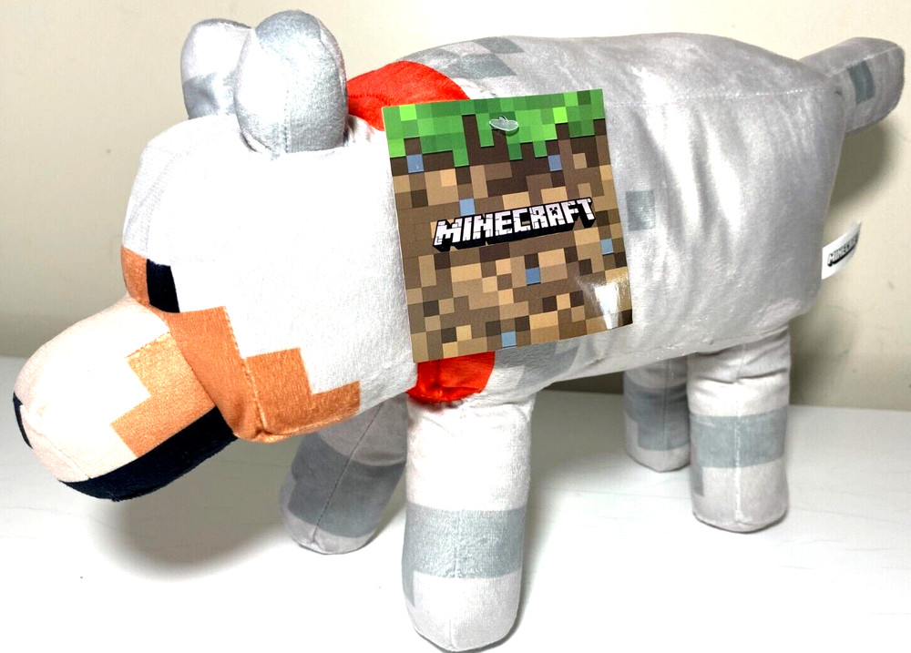 Tamed Wolf Plush Toy From Minecraft Video Game. 14 inch long. NWT