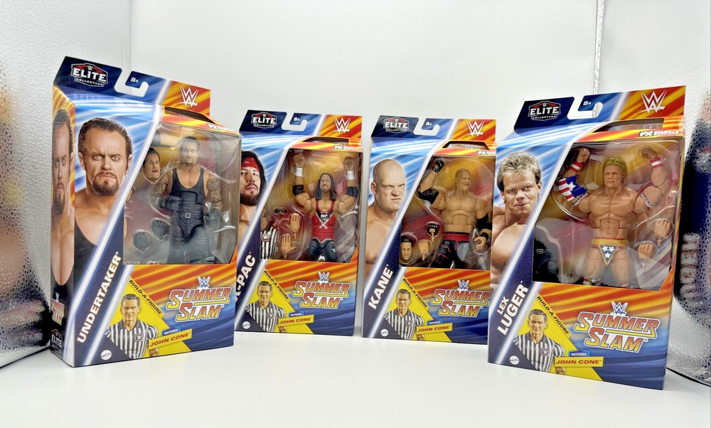 Mattel WWE Summer Slam Elite 2024 Action Figure set of 4 + BAF John Cone Kane