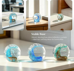 2.3 Inch Hand Blown Ocean Waves Ball Glass Art Ocean Decor