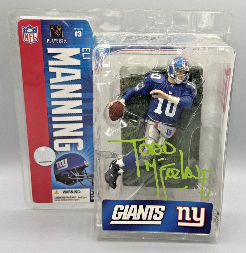 Eli Manning blue New York Giants action figure SIGNED BY TODD MCFARLANE not mint