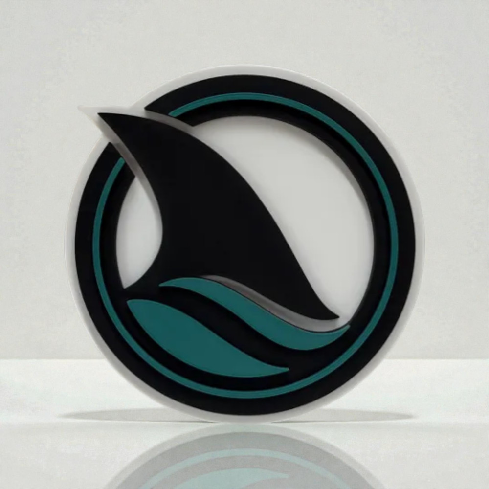 3d Printed Stylish Shark Fin Logo Sign, Black and Aqua Finish