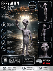 Grey Alien Figurine 18cm Puck UFO Sci-Fi Collectible Close Encounters Inspired