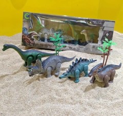 Dinosaur Toy Playset Mechanical Walking Figures Set Boxed No Batteries needed