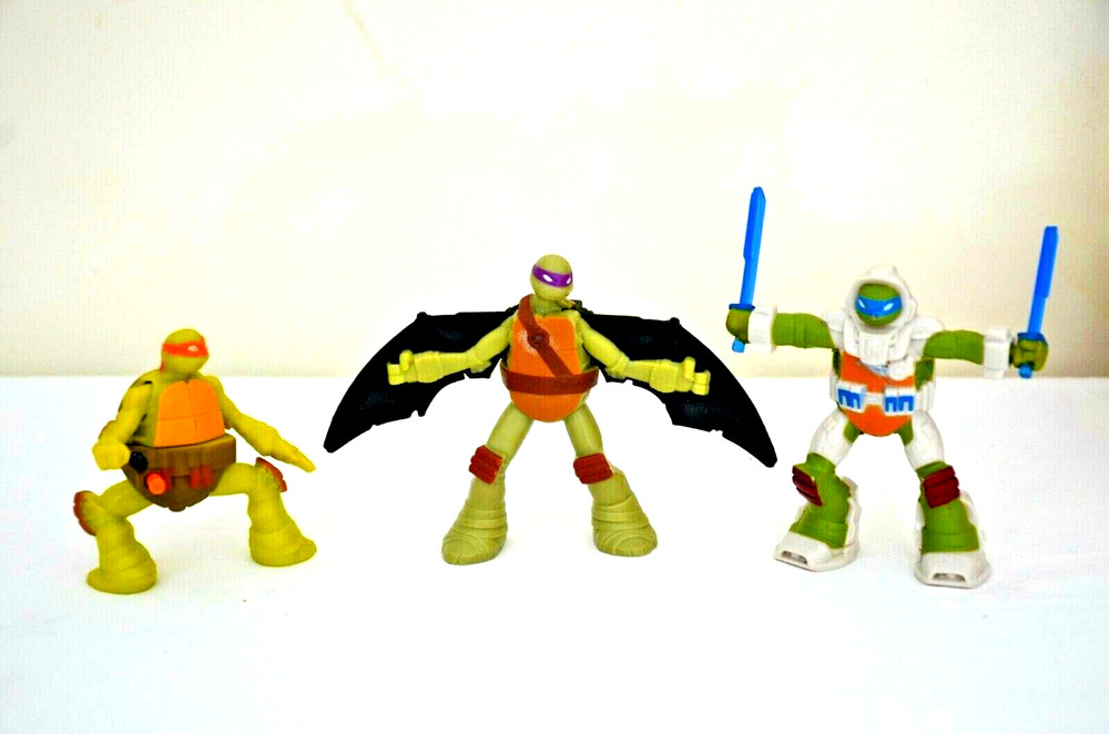 LOT 3 TMNT Ninja Turtles Viacom Action Collectables McDonald 2016 3″ Happy Meal