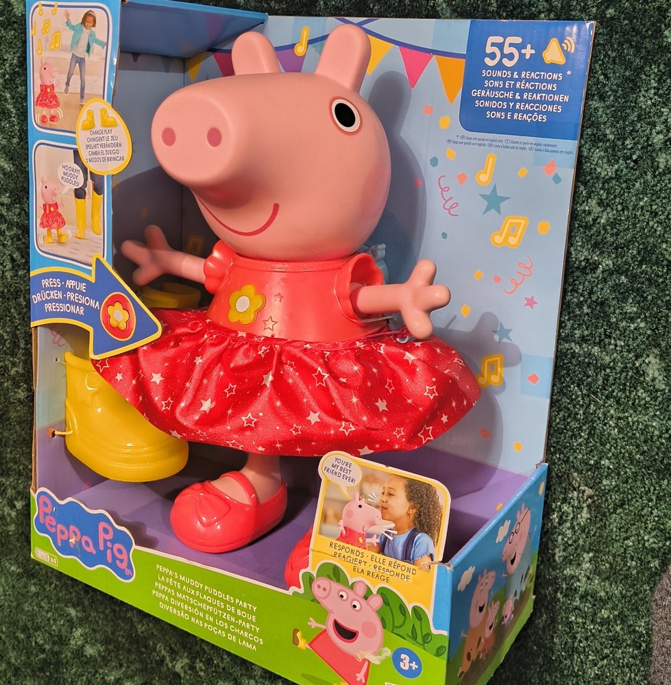 12″ PEPPA PIG Singing And Dancing Doll. Plastic Body, Fabric Skirt +Yellow Boots