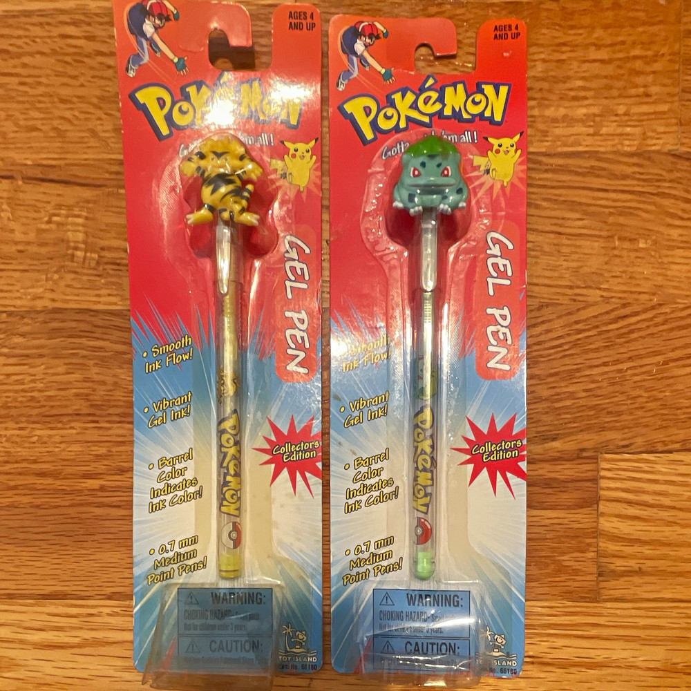 Toy Island Pokémon Gel Pens Lot 2 1999 Collector Edition Bulbasaur & Electabuzz