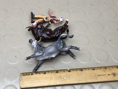 Western Rodeo Cowboy Bull Rider & 2 Bulls Toy Figure Set