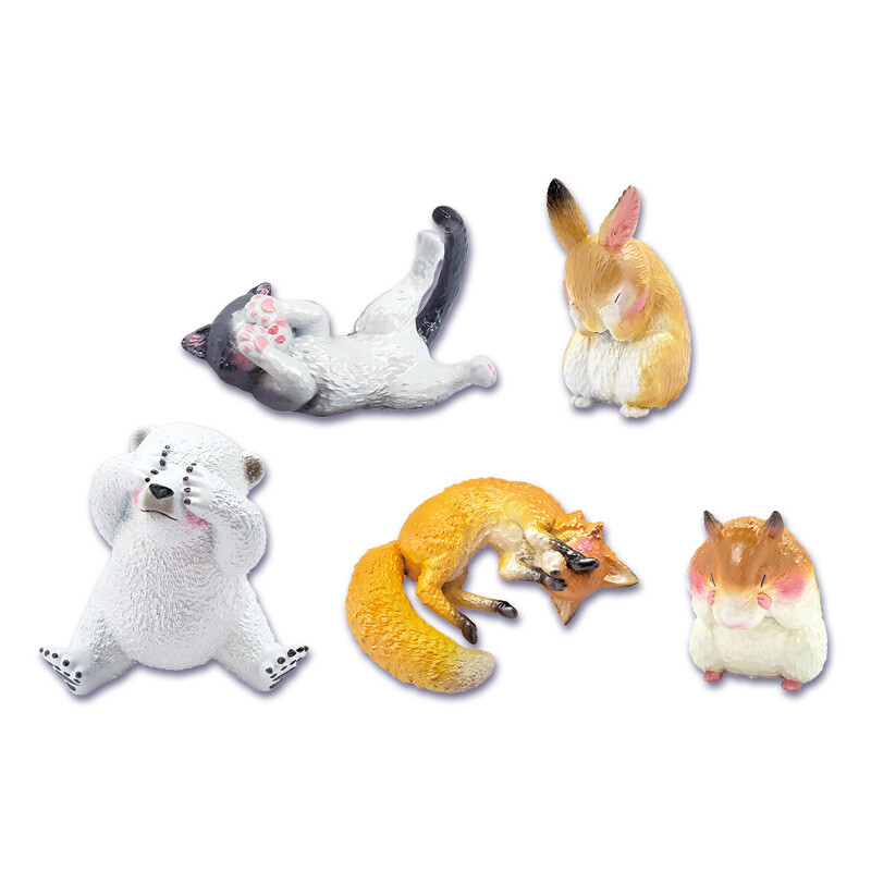 Shy Animals Mini Figure Collection – Cat, Rabbit, Fox, Hamster, & Polar Bear