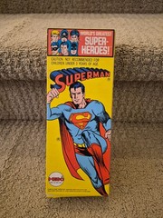 Mego Superman, Vintage 1972 Rare 4 Panel Box. Beautiful Mint Mego Superman.