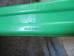 1975 Plastic Green/Yellow Toy Harmonica Have No Fear Underdog Is Here Lednardo