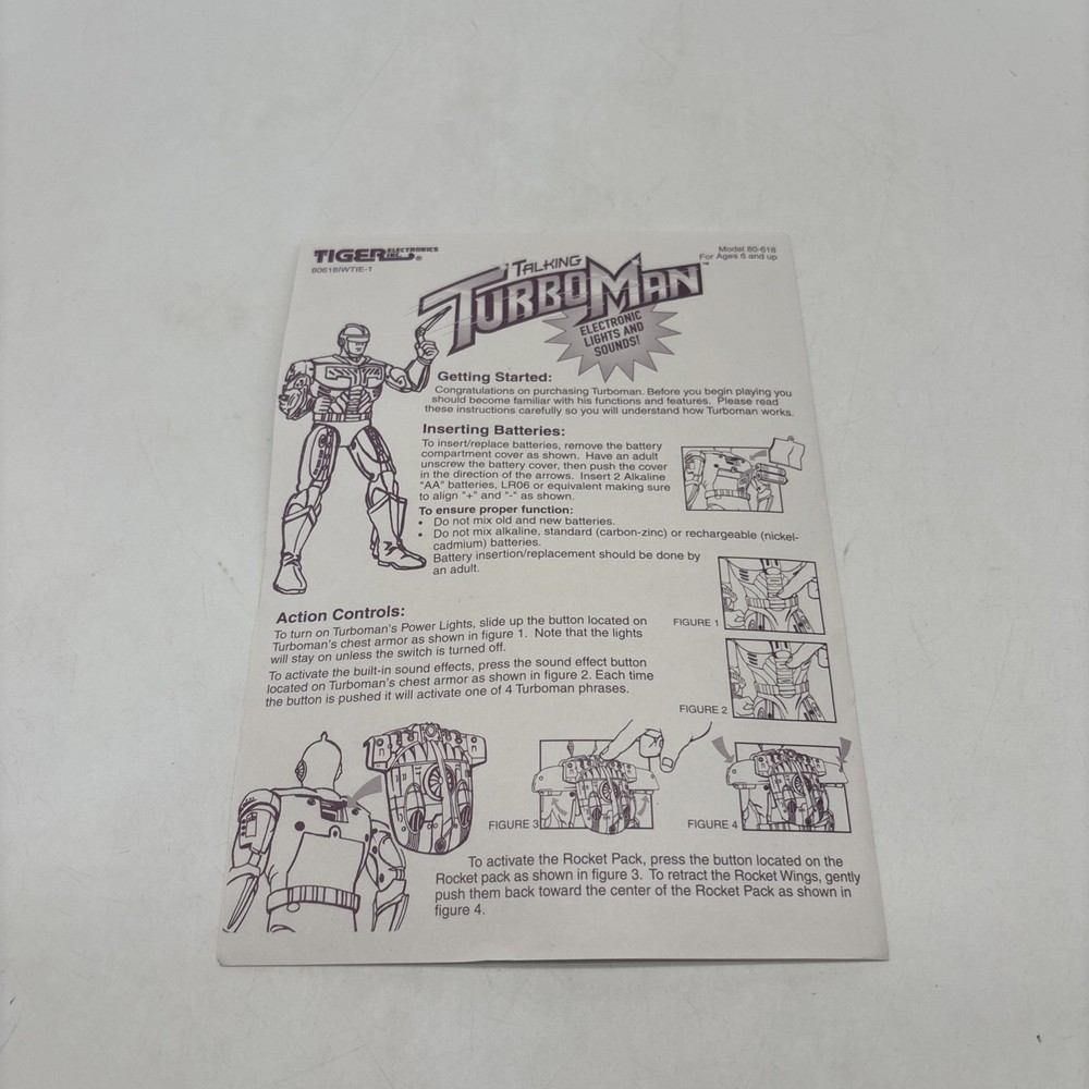 Vintage Tiger Talking Turbo Man Instruction Manual Only!