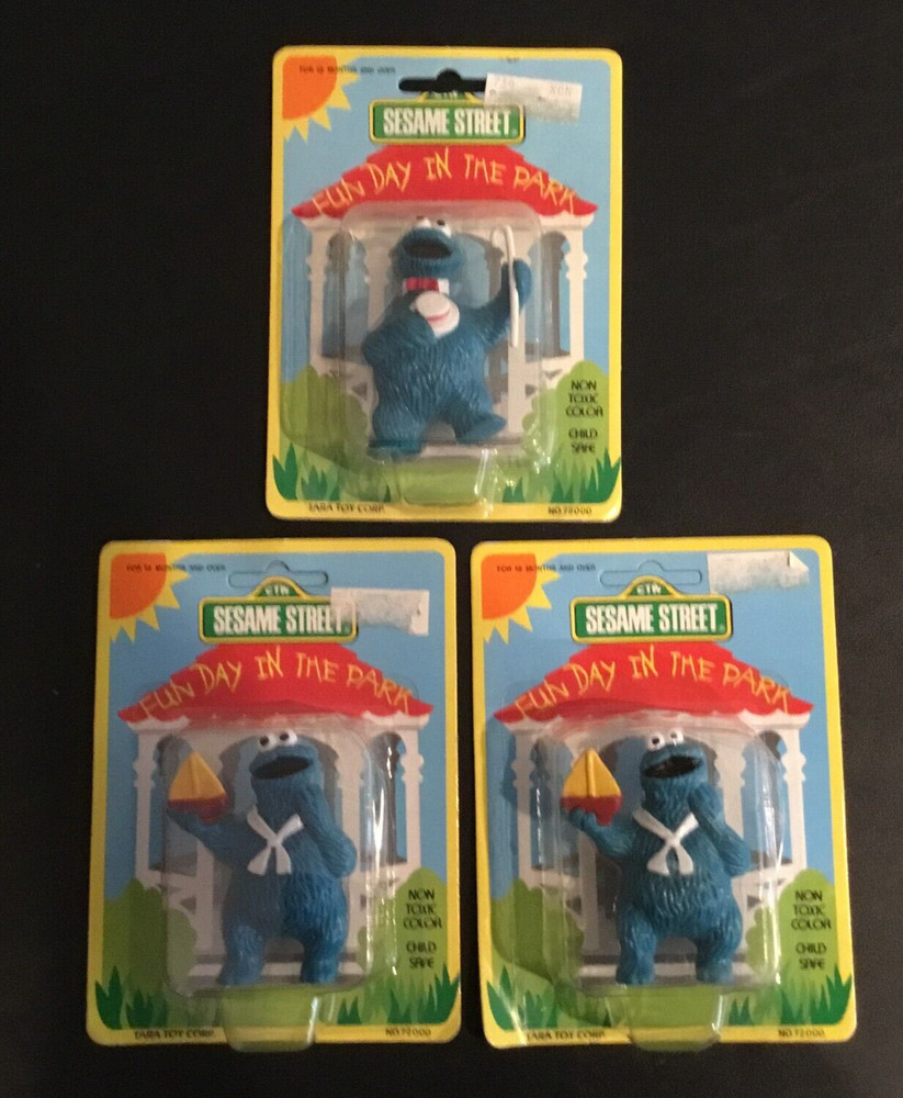 Lot (3) Cookie Monster 3” Vintage TAP DANCING Tara Toy PVC Muppets SESAME STREET