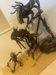 Metal Art Alien VS Predator Inspired Recycled Metal Sculpture Super Rare ! Used
