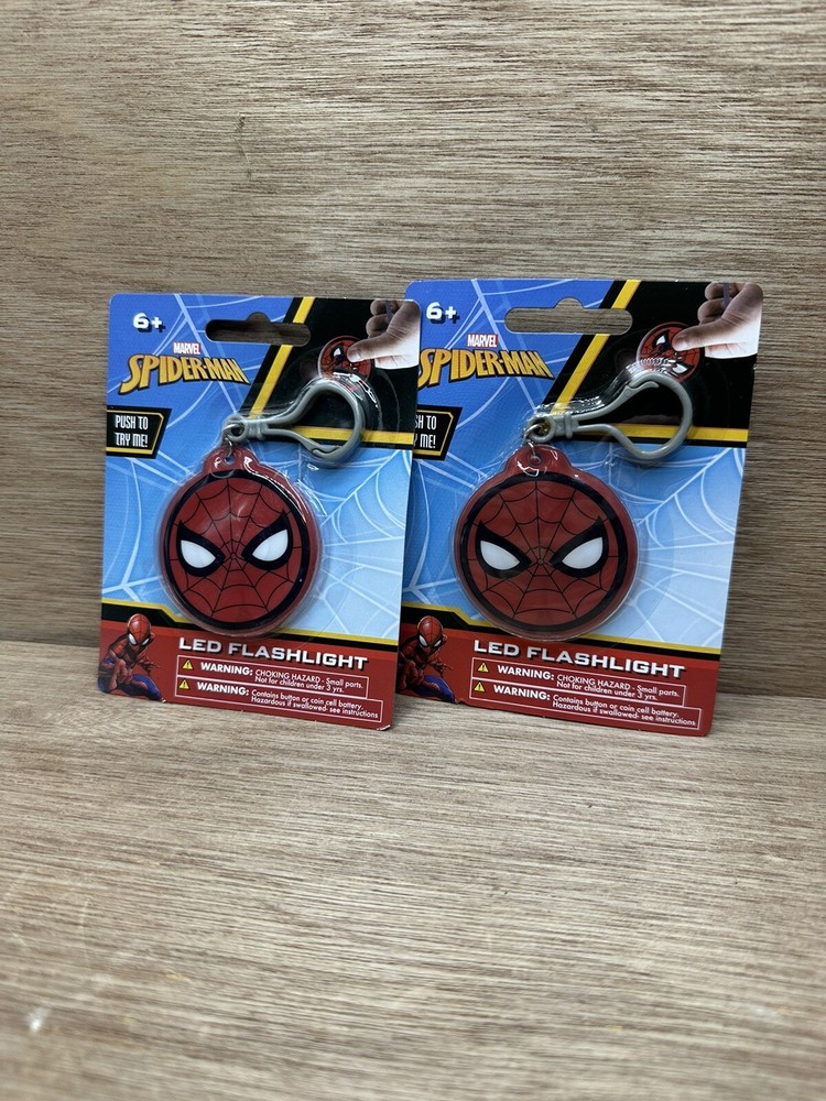 NEW Marvel Spiderman Portable Clipable LED Flashlight Ages 6+ Lot Of 2