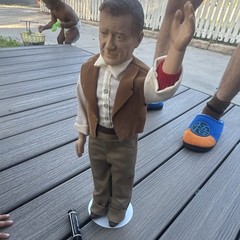 Male Figure Doll Brown Vest Beige Shirt Gray Pants Plastic & Fabric