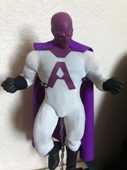 Superhero Action Figure Purple White Black Cape “A” Chest Logo Plastic Fabric