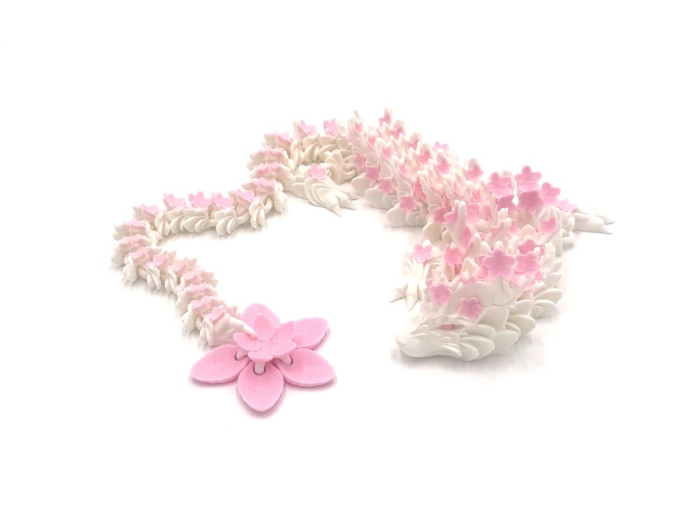 3D Printed Articulating Cherry Blossom Dragon 24 inches Pink and White