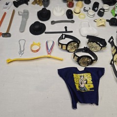 Huge WWE Wrestling Figure Accessory Lot ~90 Pcs Belts Shirts Boots Masks Mattel