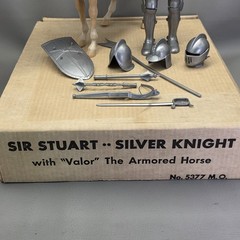 Marx Toy Co Sir Stuart Silver Noble Knight Figure & Valor Armored Horse Vintage