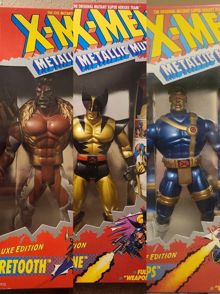 1994 Toy Biz X-Men Metallic Mutants Cyclops Wolverine Sabretooth Deluxe Edition