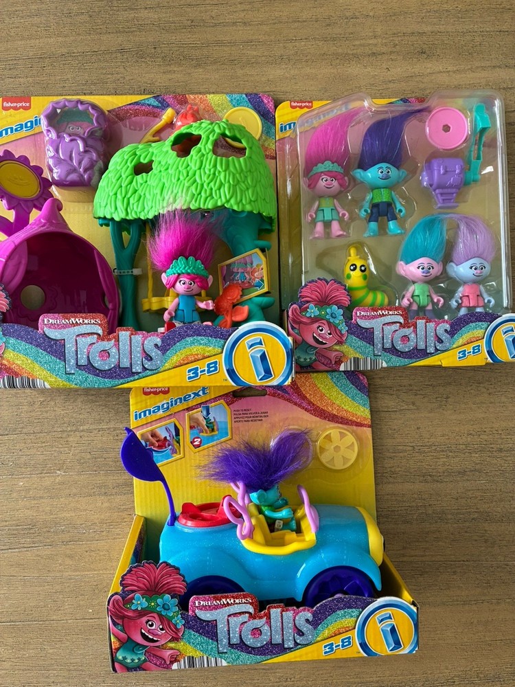3 Imaginext DreamWorks Trolls Flower Fun Campsite Playset Poppy & Branch’s Buggy