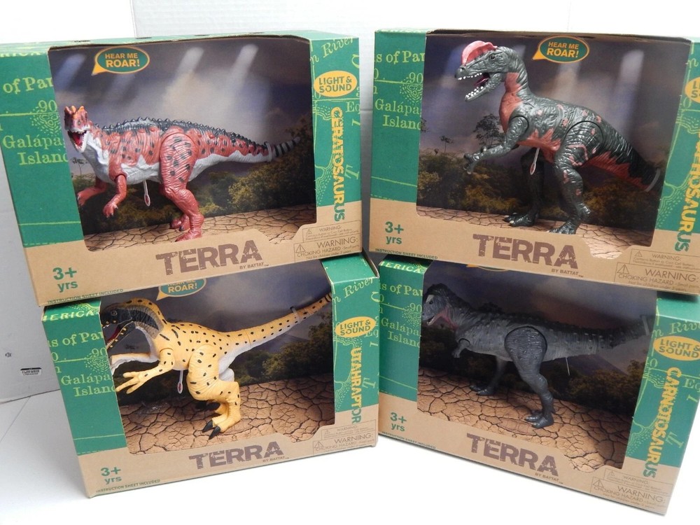 Lot of 4 LARGE Electronic Dinosaurs By Battat LIGHT & SOUND Terra 3+Years NEW