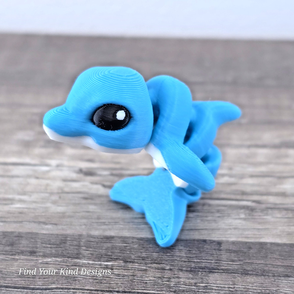 Dolphin Hatchling 3D Printed Articulated Flexi Fidget Toy- Stocking Stuffer Gift