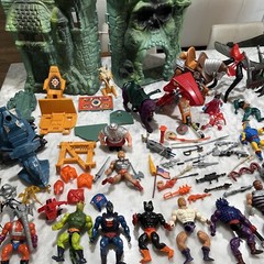 MOTU He Man Huge Lot Gray Skull Castle Weapons 18 Figures Mantisaur Stridor
