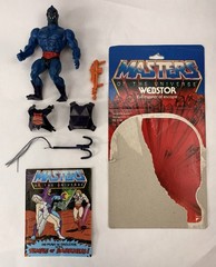 Vintage 1983 MOTU Webstor Action Figure w/ Weapon, Card Back, Mini-Comic