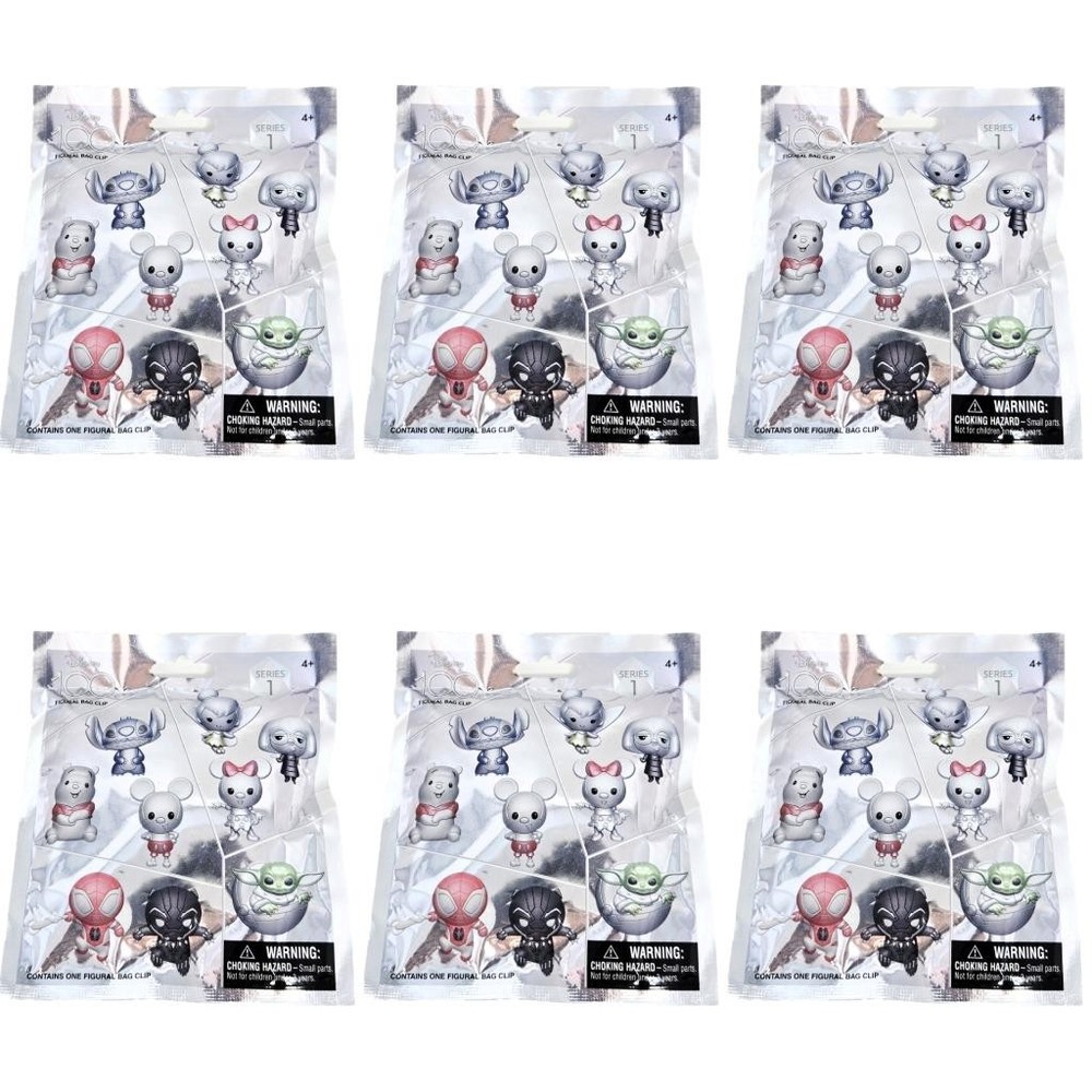 Disney 100 Series 1 Figural 3D Bag Clip – Lot of 6 New Sealed Blind Bags