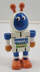 *B8) Toysmith Flexi Articulated Wooden Robot Toy Orange Blue White