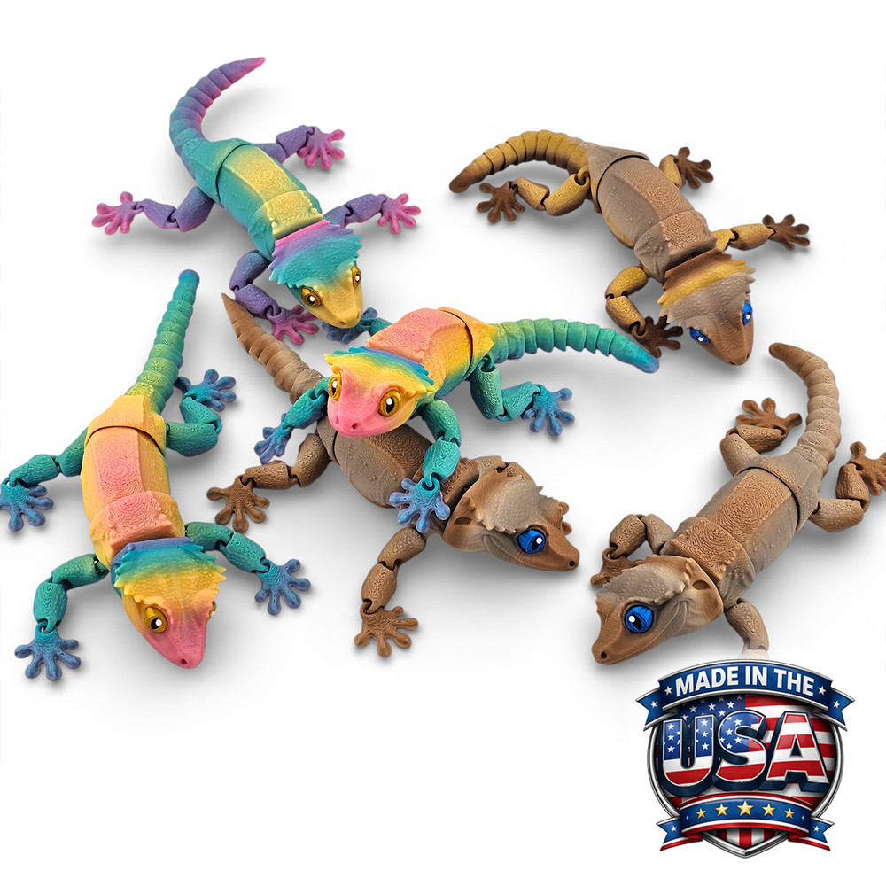Lot 5 Articulated Crested Gecko Toy Mini 3D Printed Lizard Fidget Desk Pet- 6.3″