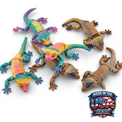 Lot 5 Articulated Crested Gecko Toy Mini 3D Printed Lizard Fidget Desk Pet- 6.3″