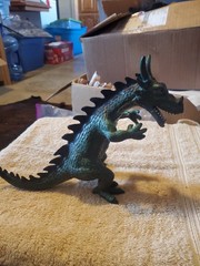 Large Green DRAGON Vinyl Plastic Figure, 10″ tall, 11″ long