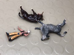 Western Rodeo Cowboy Bull Rider & 2 Bulls Toy Figure Set