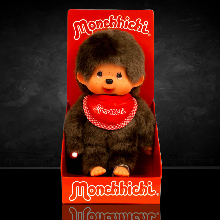 8″ Large Monchhichi Doll – Classic Boy, Red Bib – Authentic Monkey Plush, NWT