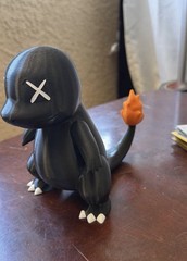 Pokemon Charmander Figure Black Plastic with X Eyes Orange Tail Flame
