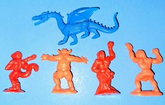 Vintage Arco Dragons N’ Monsters Figures & Red Headsgone Tower Castle Set Toy