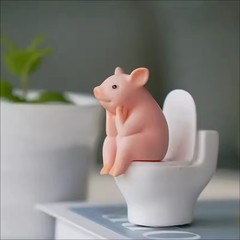 Cute Pig Sitting on Toilet — Pvc Bathroom Statue, Tabletop or Wall-Mount Decor