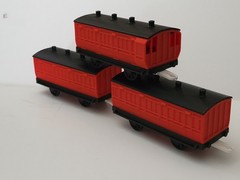 Custom LB&SCR Red Stroudley Coach Set (3) Spoke Wheels Printed for Trackmaster