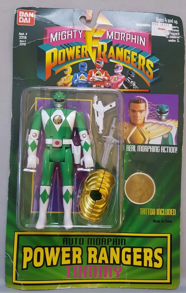 Vintage 1994 Bandai Mighty Morphin Green Power Rangers Tommy Jason David Frank