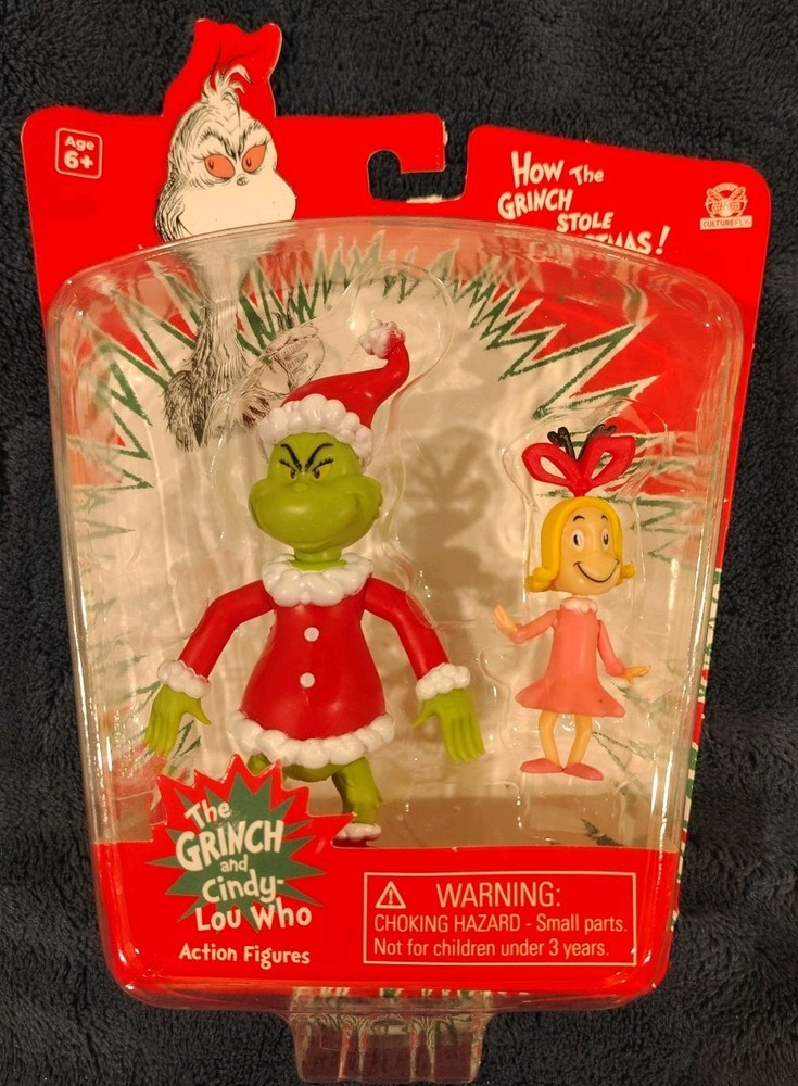 Dr Suess Christmas Cindy Lou Who and The Grinch Action Figures Set of 2 NIB