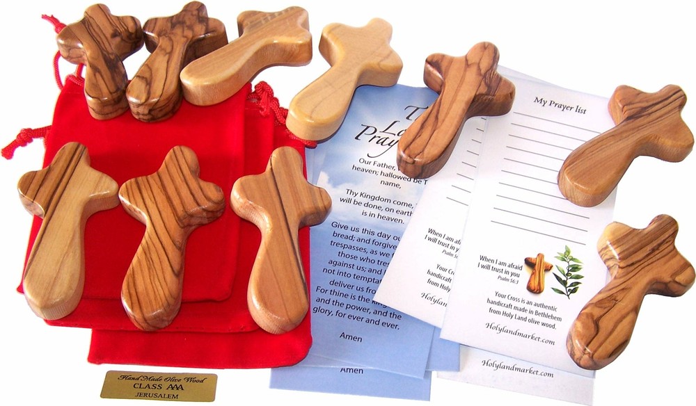 10 Small Pocket Holding Comfort Crosses with Bags and Certificates (10)
