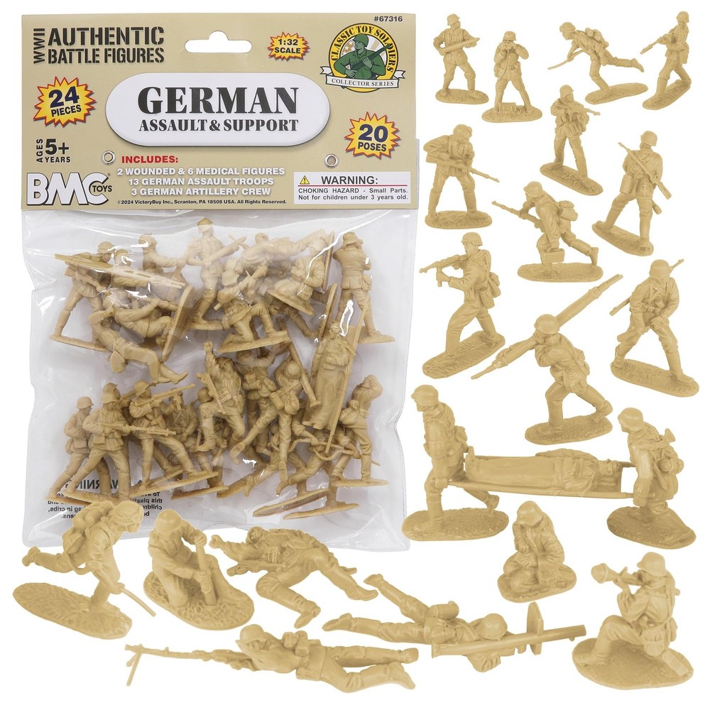 BMC CTS WW2 German Assault & Medics Plastic Army Men – 24pc Tan Soldier Figures